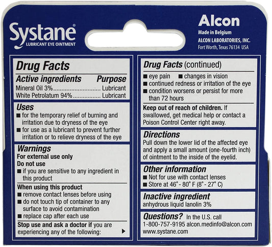 Systane Nighttime Ointment tube close-up highlighting sterile formula for safe nightly use.
