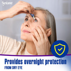 Systane Nighttime Ointment tube label closeup highlights preservative-free formula