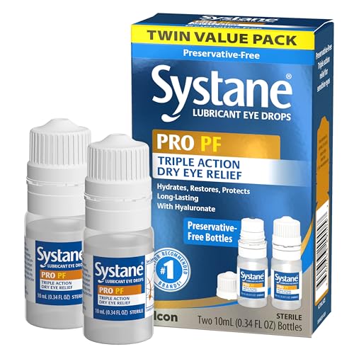Systane PRO PF bottle side view highlights preservative-free formula for sensitive eyes