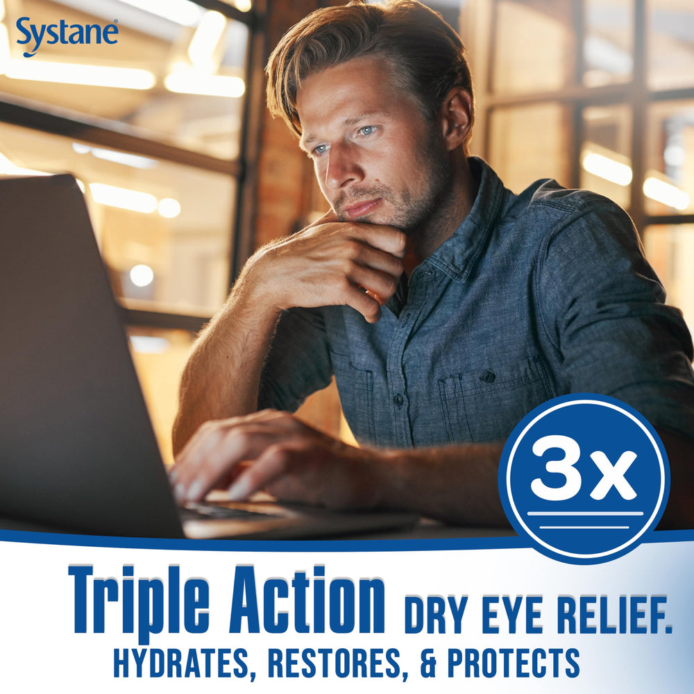 Systane PRO PF visual-label emphasizes hyaluronate and propylene glycol for moisture retention