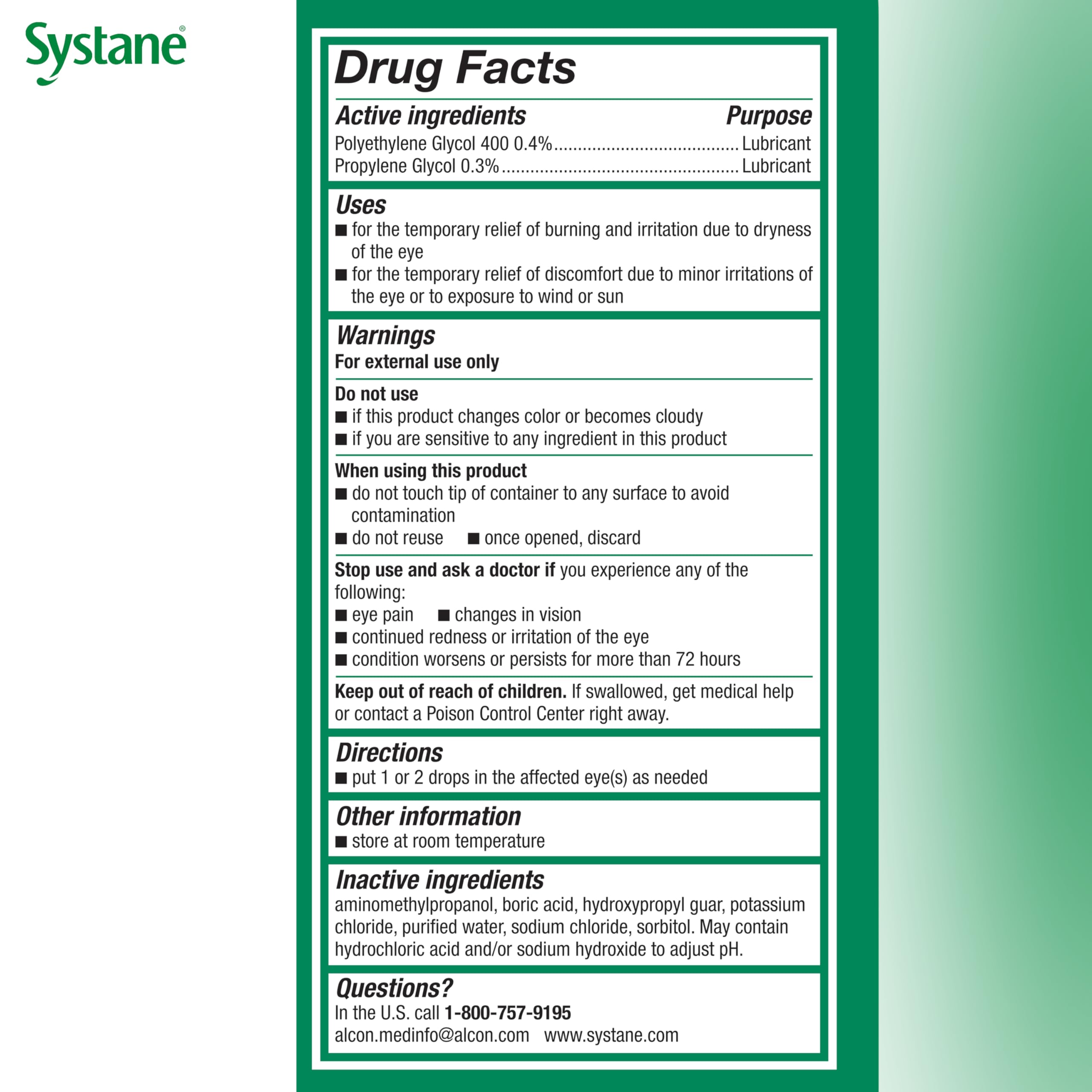 Systane Ultra eye drops stored at room temperature for easy care.