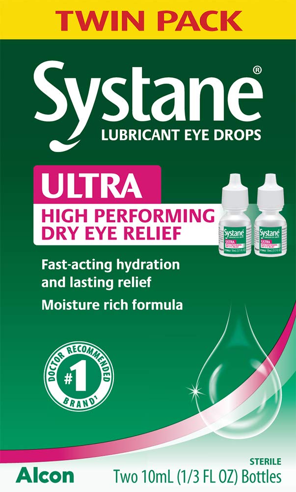 Systane Ultra twin-pack front view with two 10 mL bottles for rapid relief.