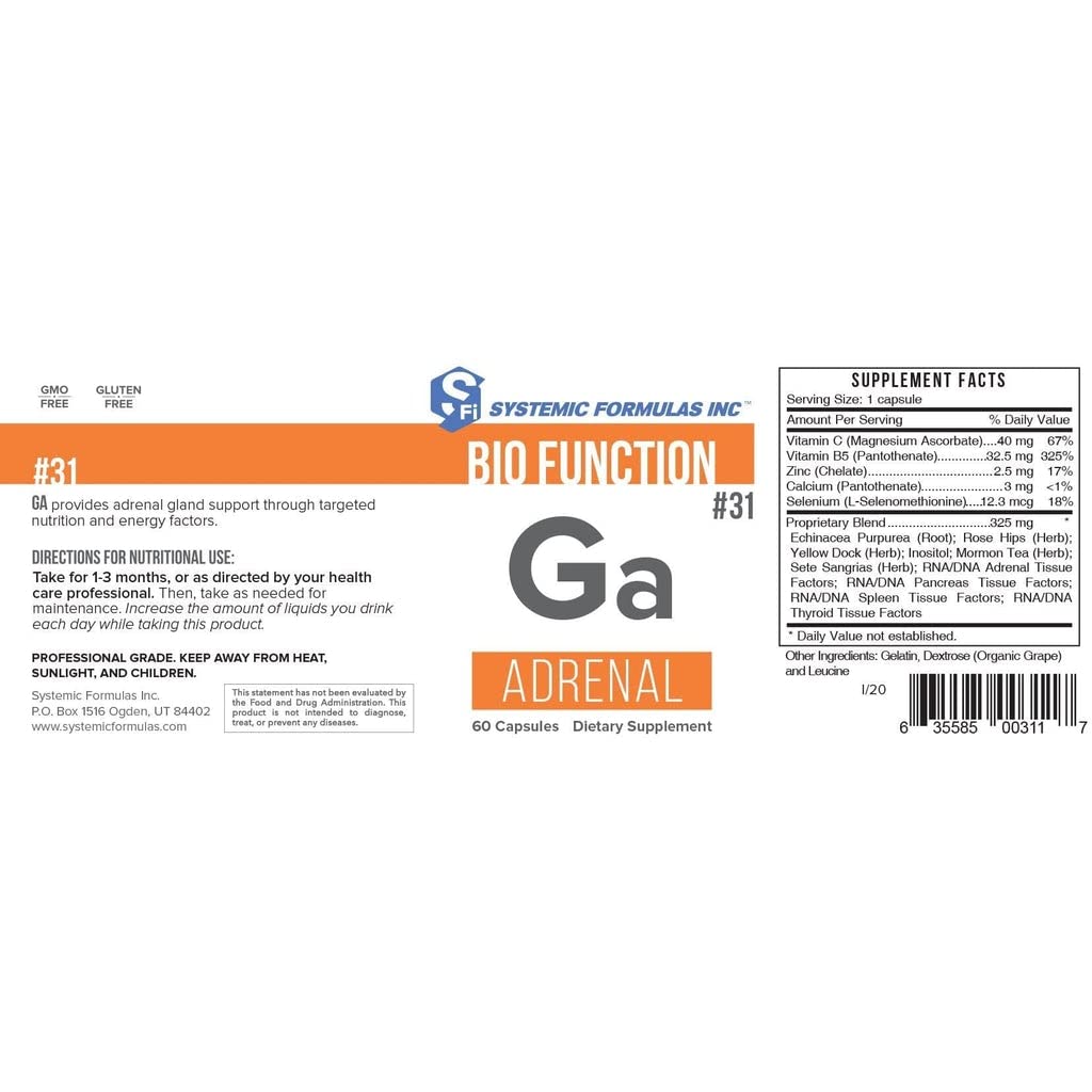 Ga-Adrenal supplement bottle displayed with branding