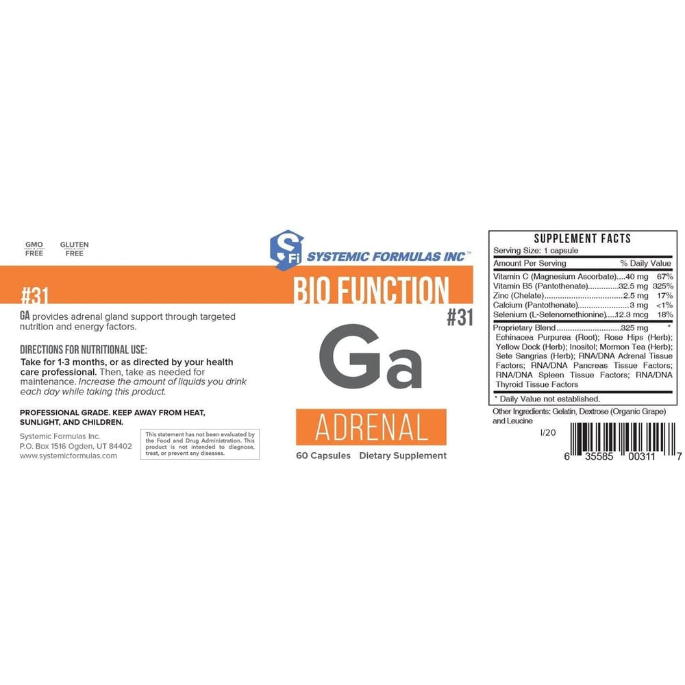 Ga-Adrenal supplement bottle displayed with branding