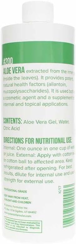 Close-up of Systemic Formulas Aloe Vera #200-16 oz bottle label