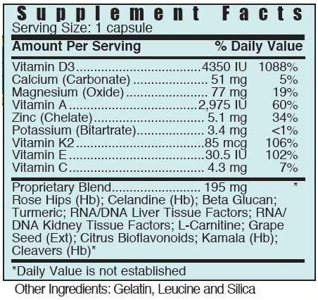 DV3 BioNutriment label highlighting Vitamin D3 and Vitamin K2