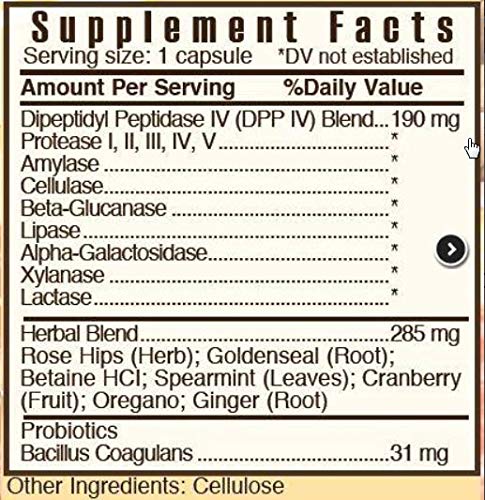 Close-up of ZGLUTn ingredients including enzymes and herbs