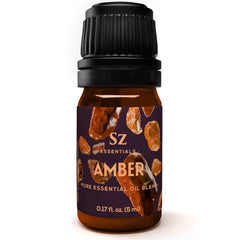 SZ Essentials Amber Essential Oil in amber glass bottle with dropper cap