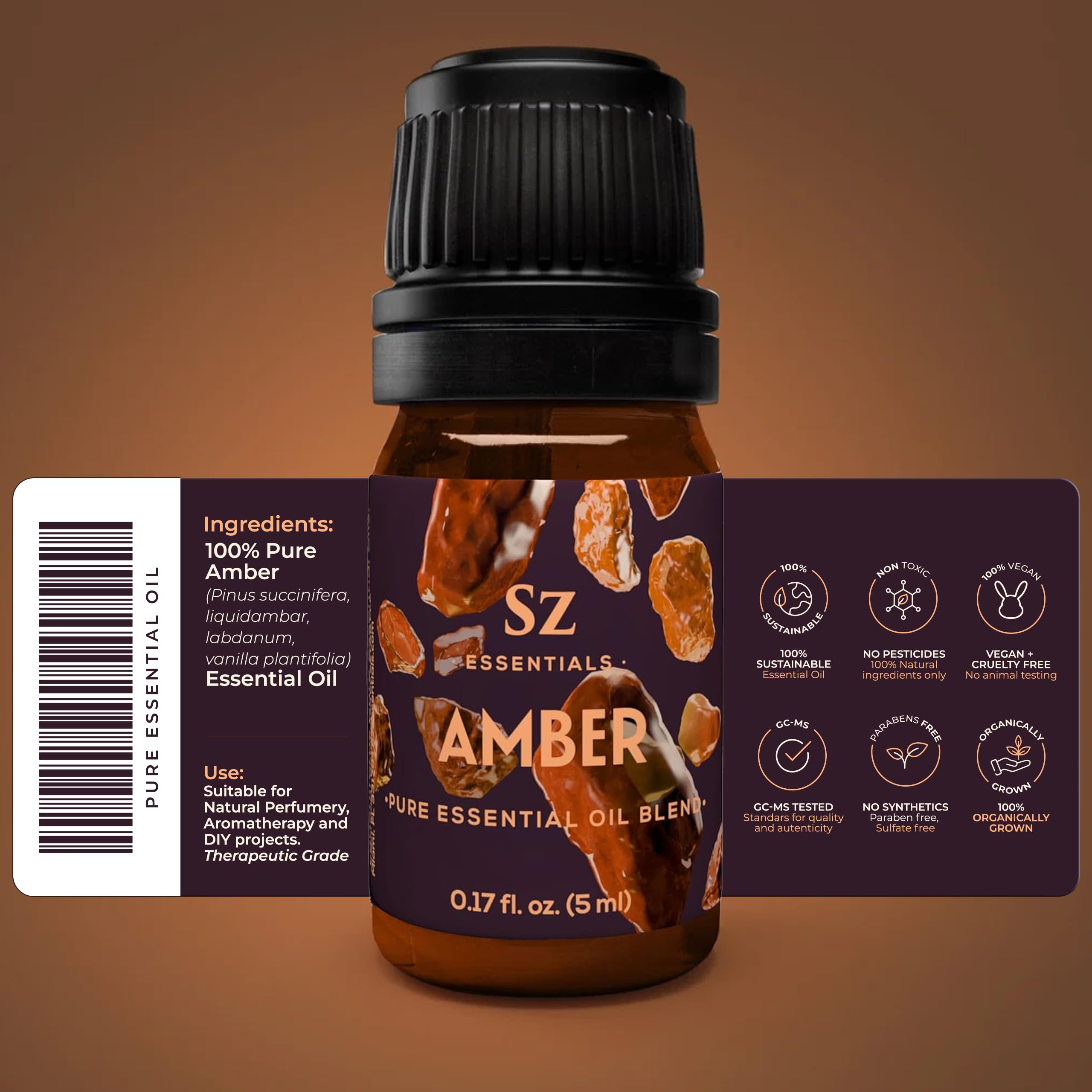 Close-up of amber resin-derived essential oil droplets