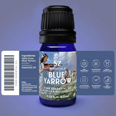 Blue Yarrow Essential Oil being blended with carrier oils for massage