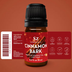 Close-up of Vietnamese cinnamon bark essential oil bottle
