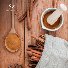 Steam-distilled Cinnamon Bark essential oil droplets