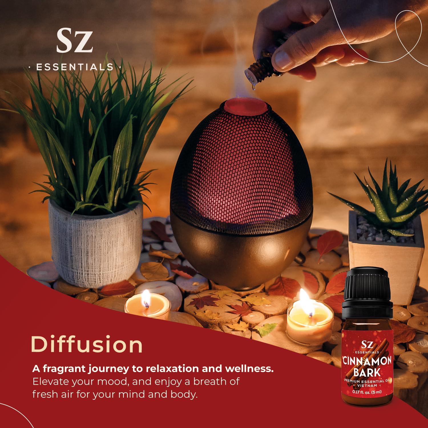Diffuser releasing warm cinnamon aroma with Cinnamon Bark EO