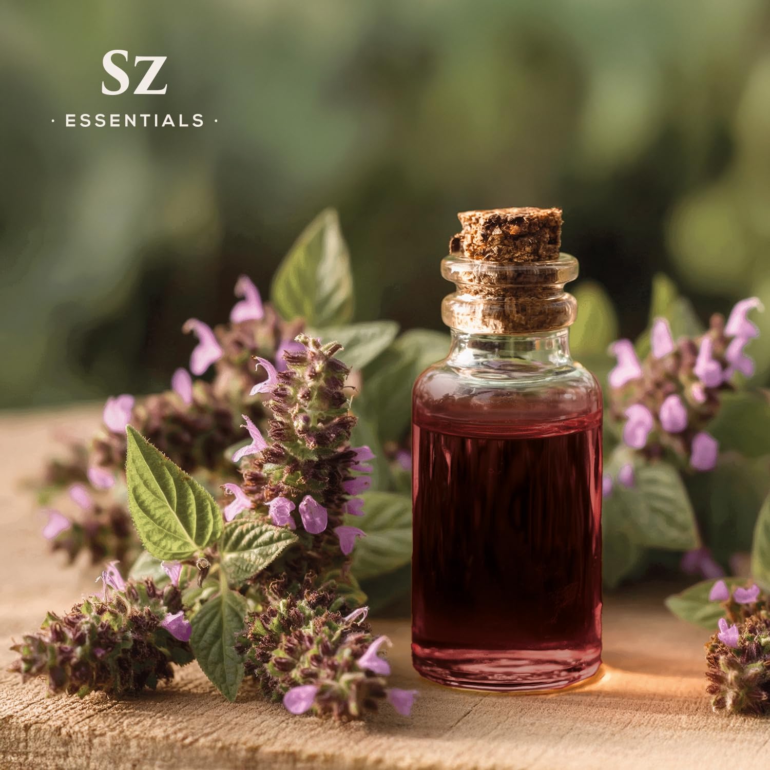Patchouli leaves and amber bottle emphasizing aged formulation