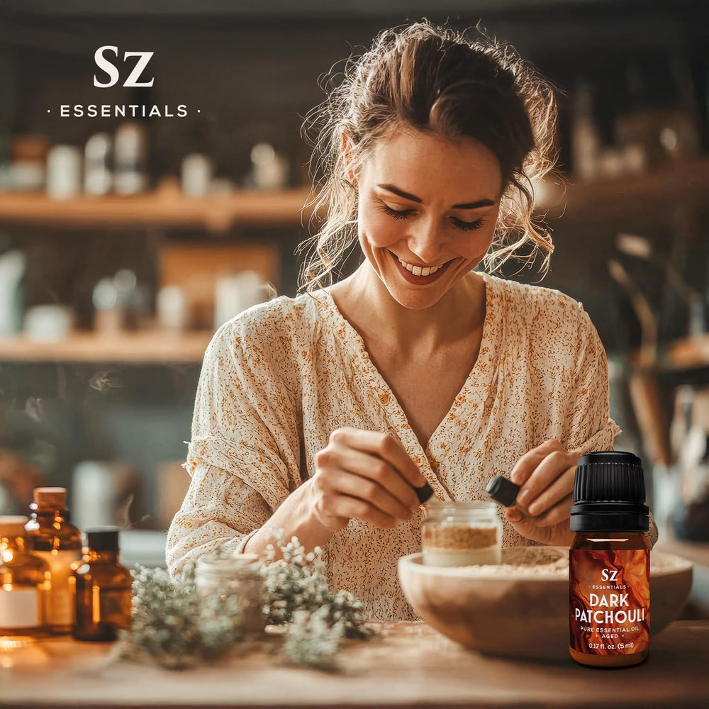 Luxurious perfumery setup featuring Patchouli oil for base notes