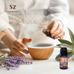 Lavender buds and essential oil highlighting pine-like notes