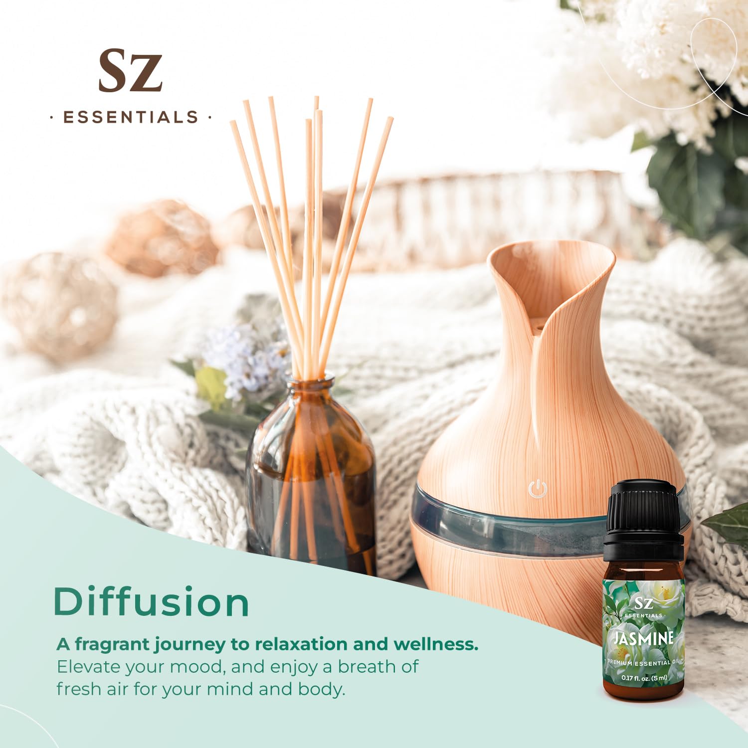 Aromatherapy diffuser with jasmine absolute oil