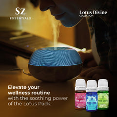 Aromatherapy scene featuring Sz Essentials Lotus Oils
