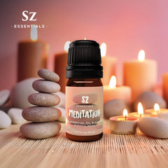 Relaxing spa scene featuring SZ Essentials Meditation essential oil