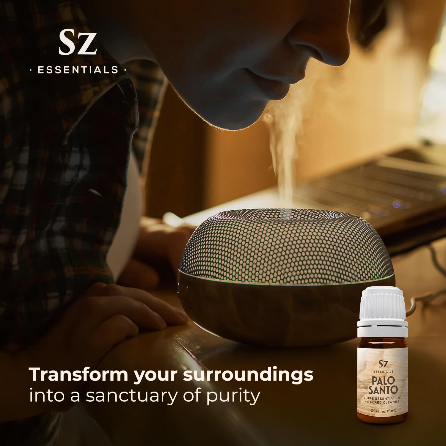 Palo Santo oil aroma with crystals for energy cleansing
