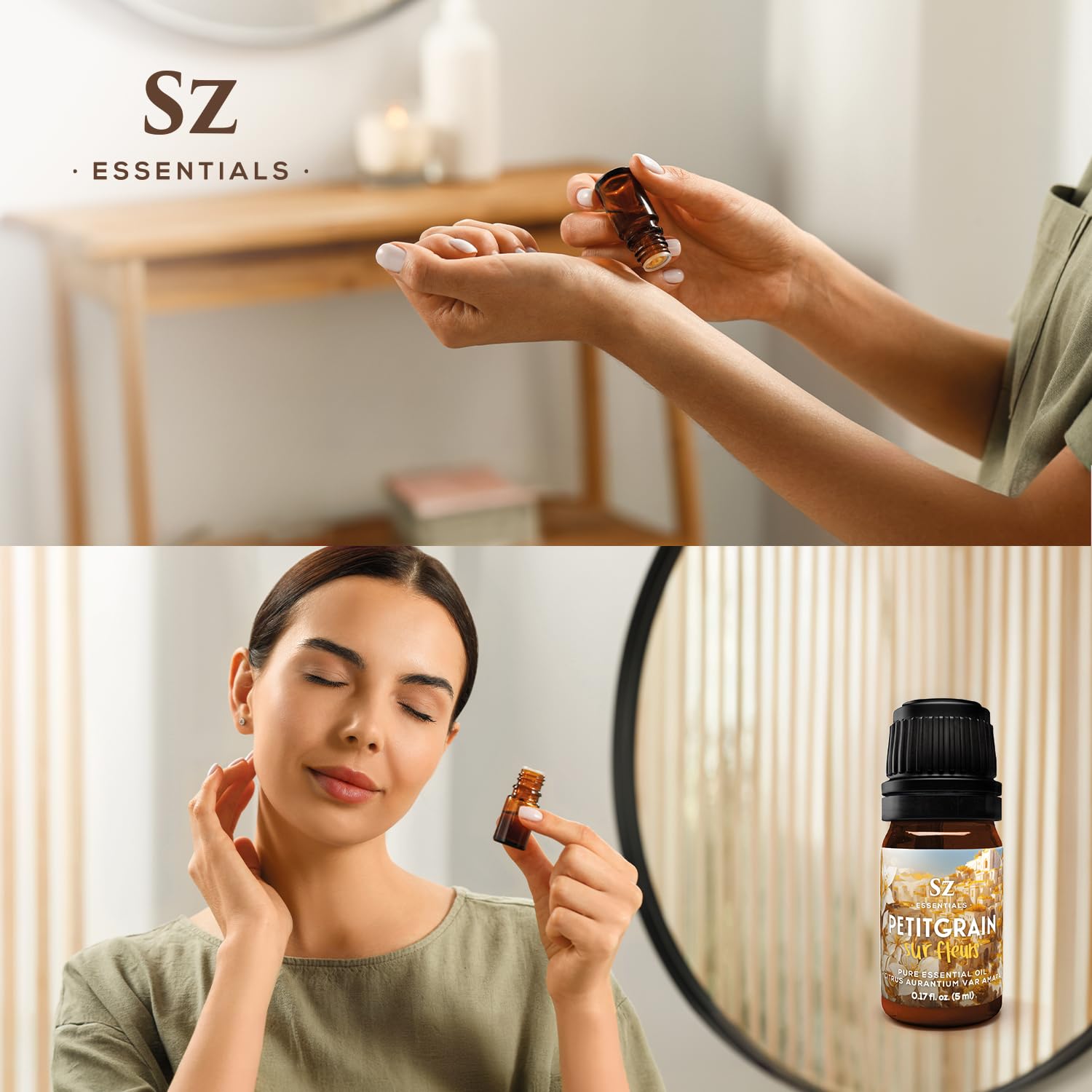 Petitgrain Sur Fleurs bottle featuring Sz Essentials branding