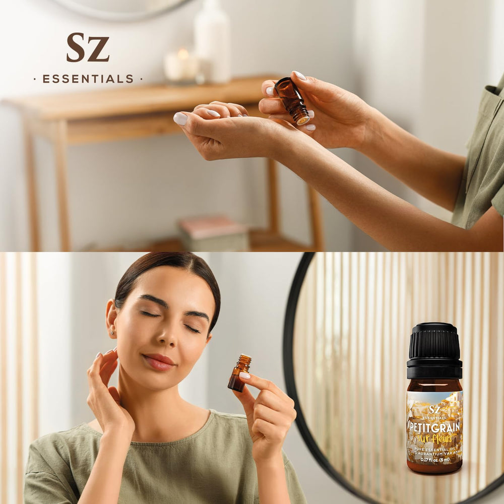 Petitgrain Sur Fleurs bottle featuring Sz Essentials branding