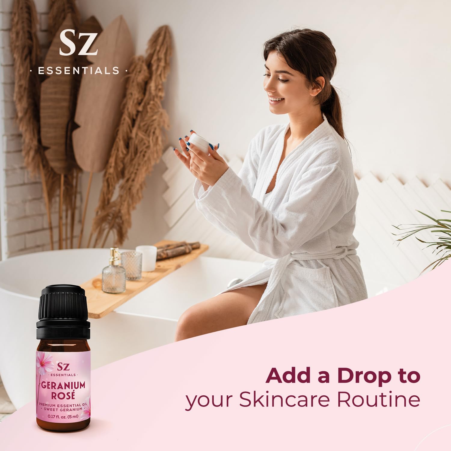 Vegan and therapeutic grade mark for Sz Essentials Geranium Rosé oil