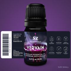Close-up of Sz Essentials Vervain Oil label