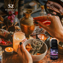 Mojo bag and spell jars with vervain oil