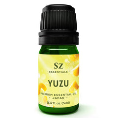 Sz Essentials Yuzu essential oil bottle on white background
