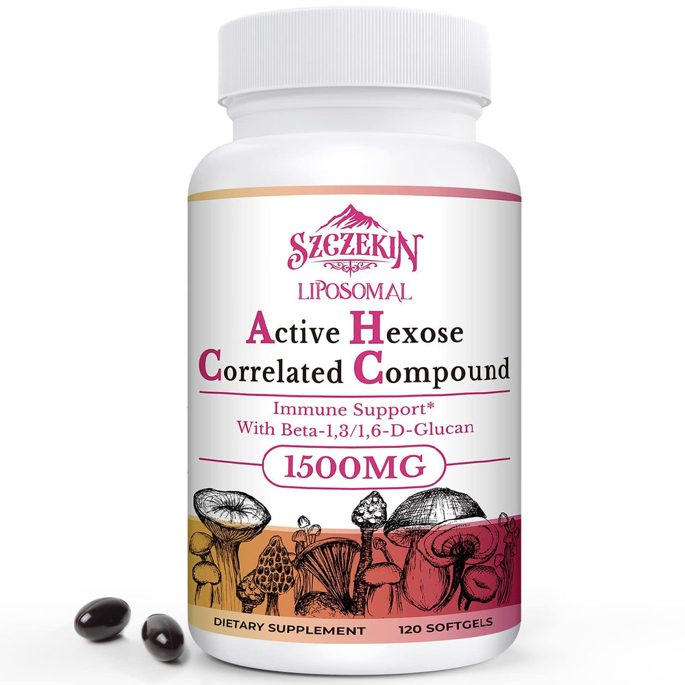 SZCZEKIN 1500mg liposomal AHCC bottle with soft gels