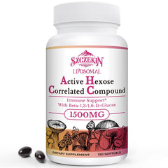SZCZEKIN 1500mg liposomal AHCC bottle with soft gels