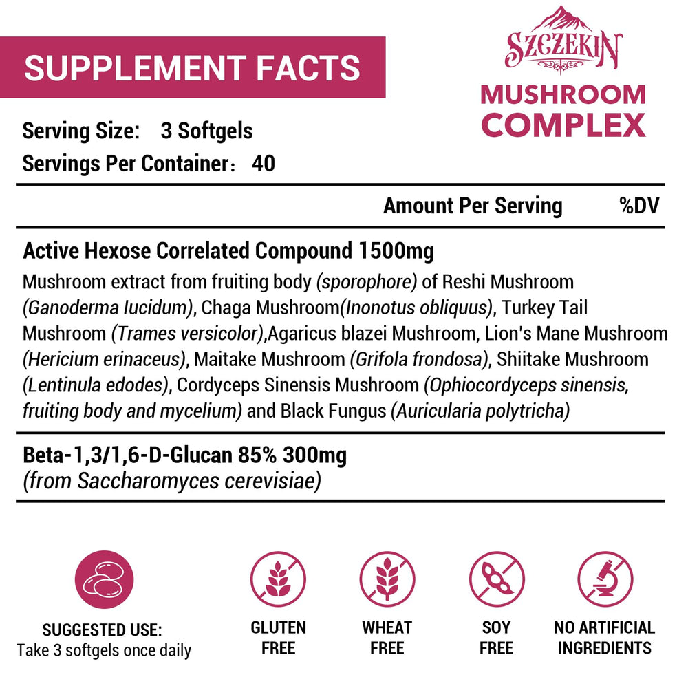Close-up of 1500 mg per serving label on SZCZEKIN AHCC