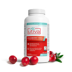 Szio+ Utiva Cranberry PACs bottle for daily bladder health support.
