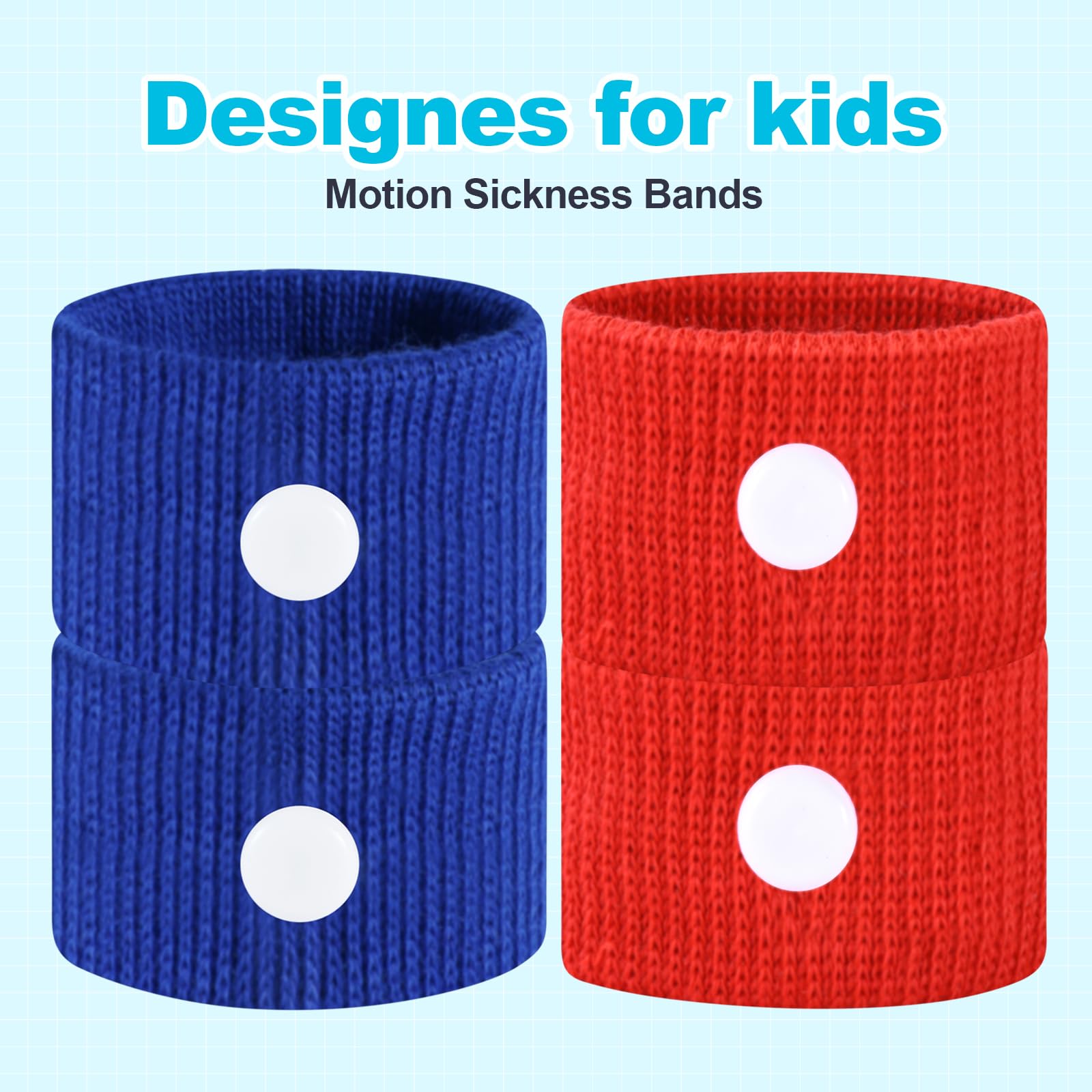 SZSTYYP motion sickness bands kids red wristband on a child before a family trip.