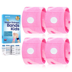 SZSTYYP motion sickness bands worn on a child's wrist for travel comfort.