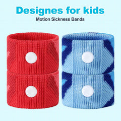 SZSTYYP motion sickness bands red pair worn on kids wrists for travel discomfort relief.