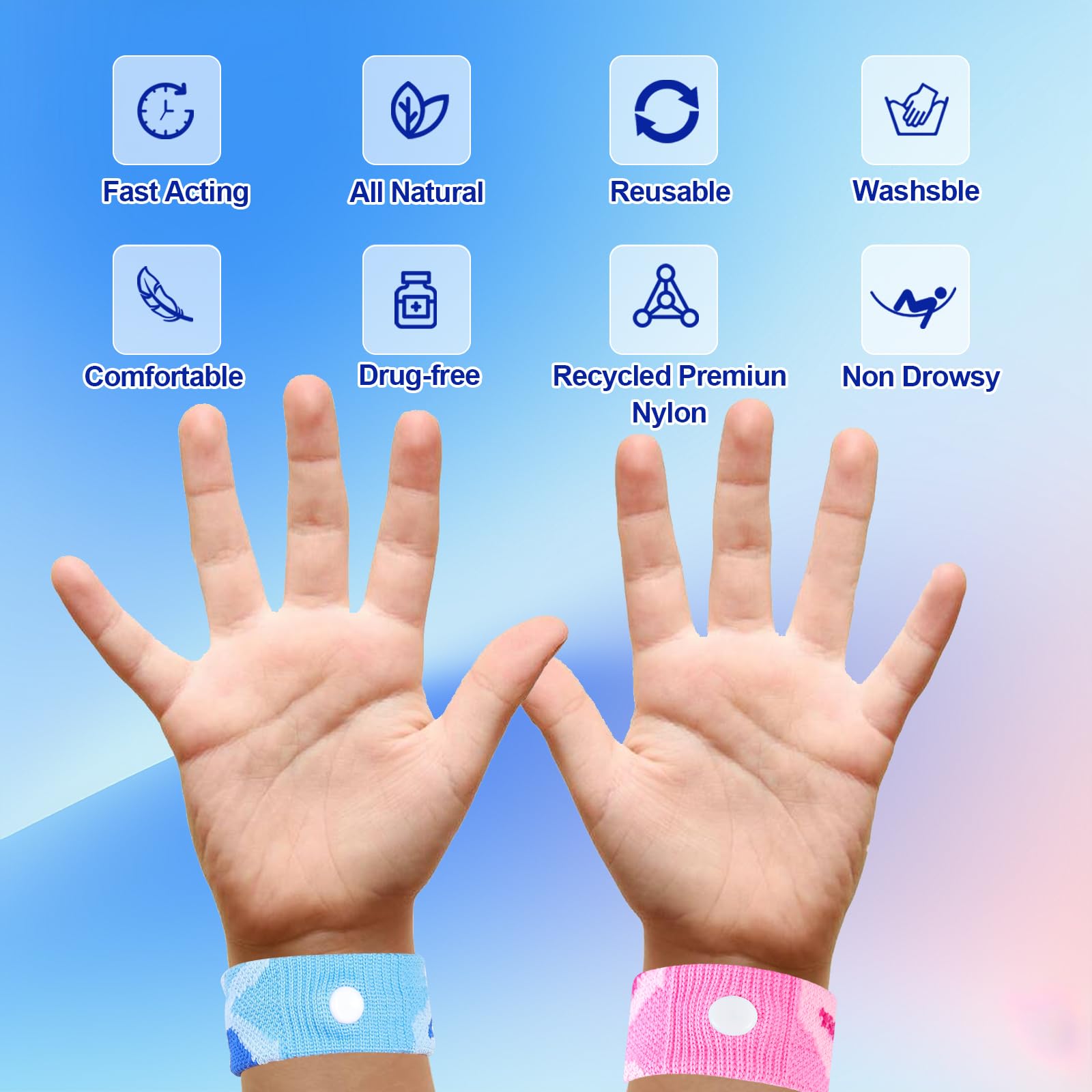 SZSTYYP motion sickness bands soft material close-up for gentle wear.