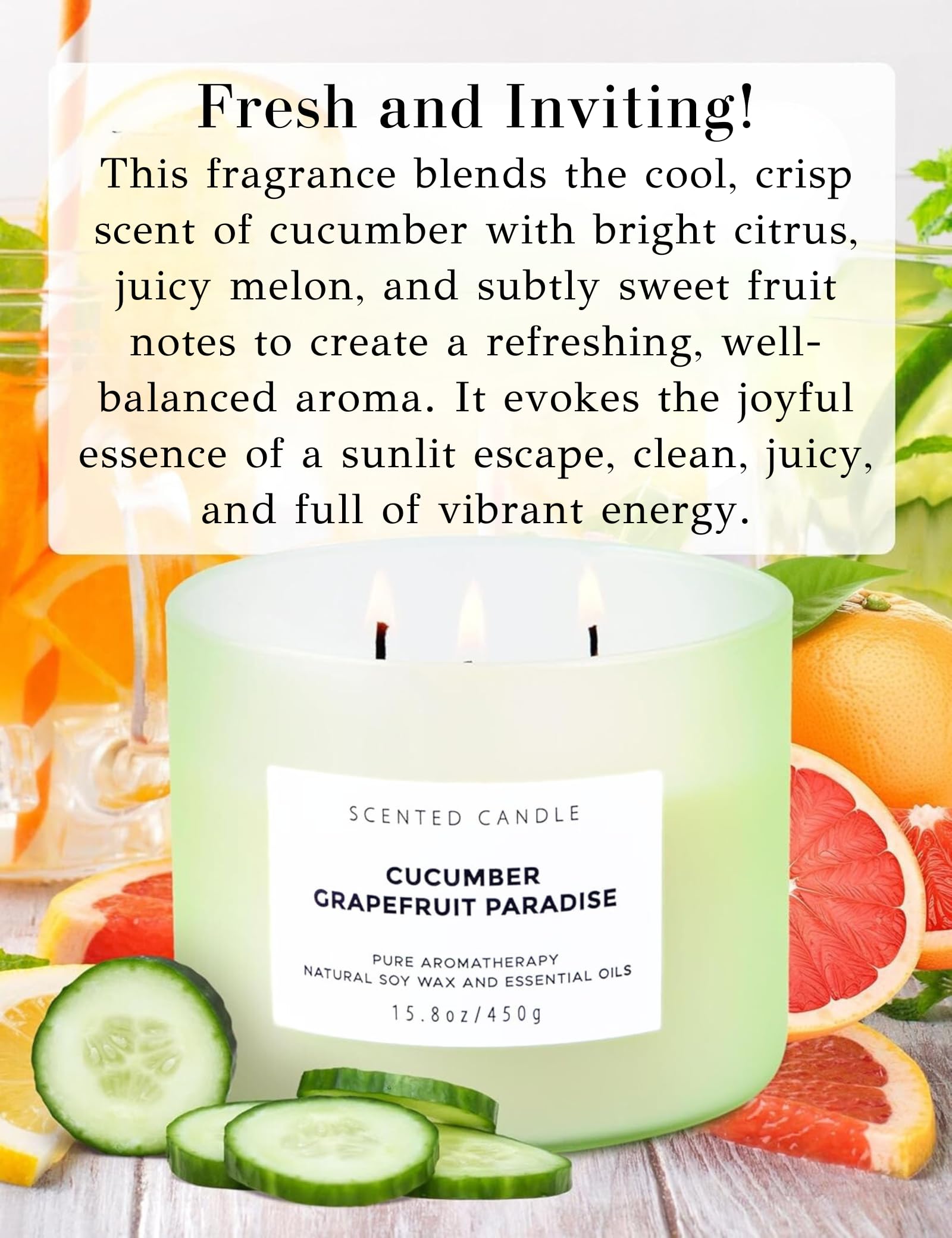 T&H Cucumber Grapefruit Paradise triple-wick burn highlights even fragrance