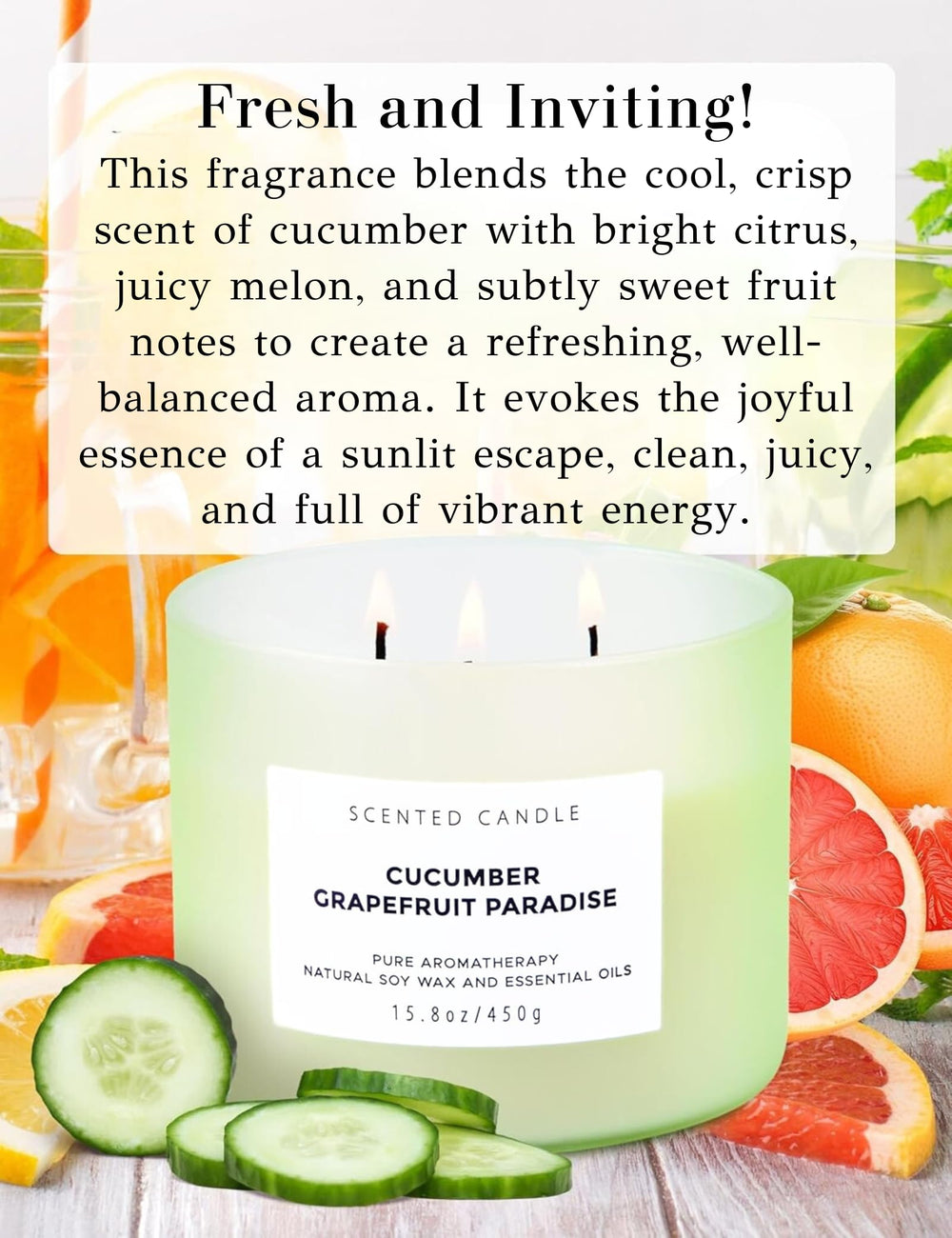 T&H Cucumber Grapefruit Paradise triple-wick burn highlights even fragrance