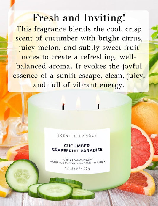 T&H Cucumber Grapefruit Paradise triple-wick burn highlights even fragrance