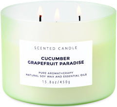 T&H Cucumber Grapefruit Paradise candle jar closeup for fresh ambience