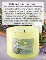 Side view showing three cotton wicks in green glass jar