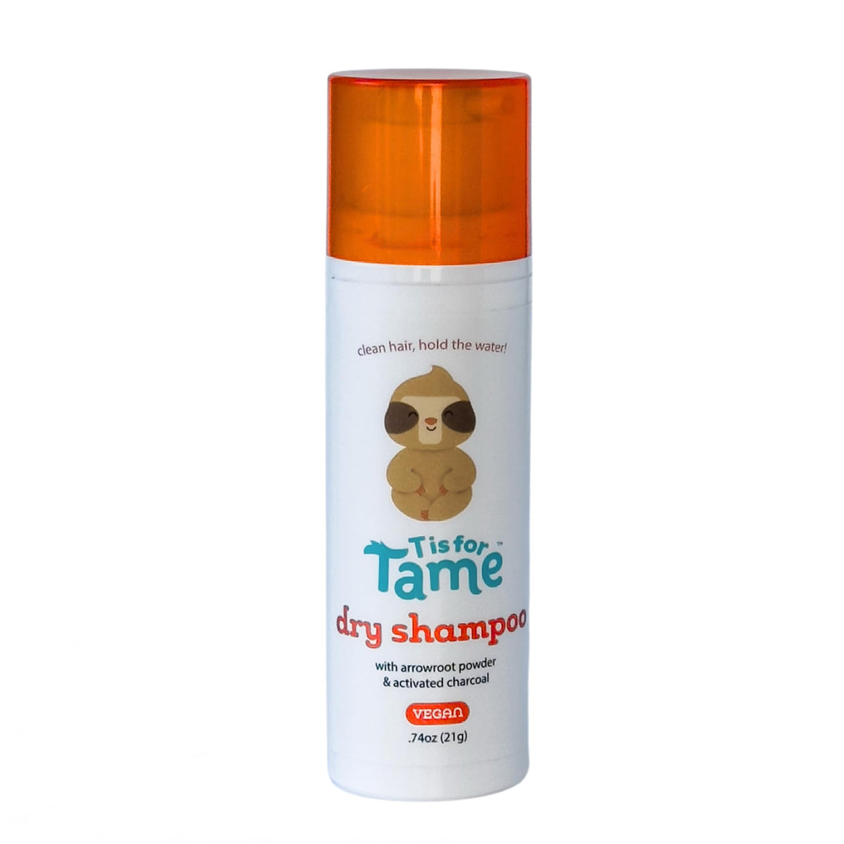 T is for Tame dry shampoo cap open for mess-free on-the-go refresh