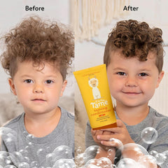 Closeup of applying T is for Tame conditioner for easier detangling.