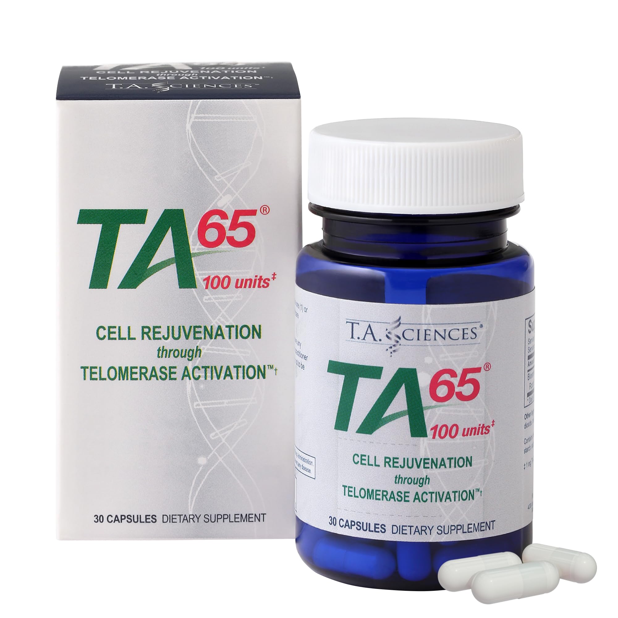 TA-65 Telomerase Activation Supplement bottle front view