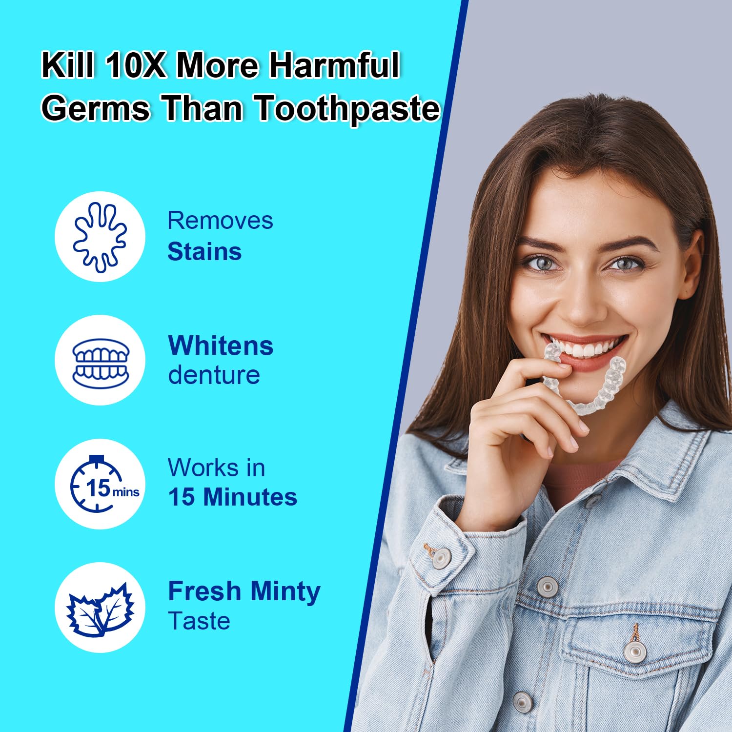 Dissolving tablet releasing cleaning solution for dental appliances