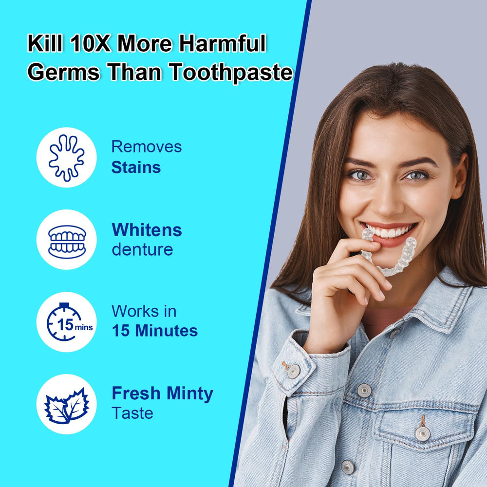 Dissolving tablet releasing cleaning solution for dental appliances