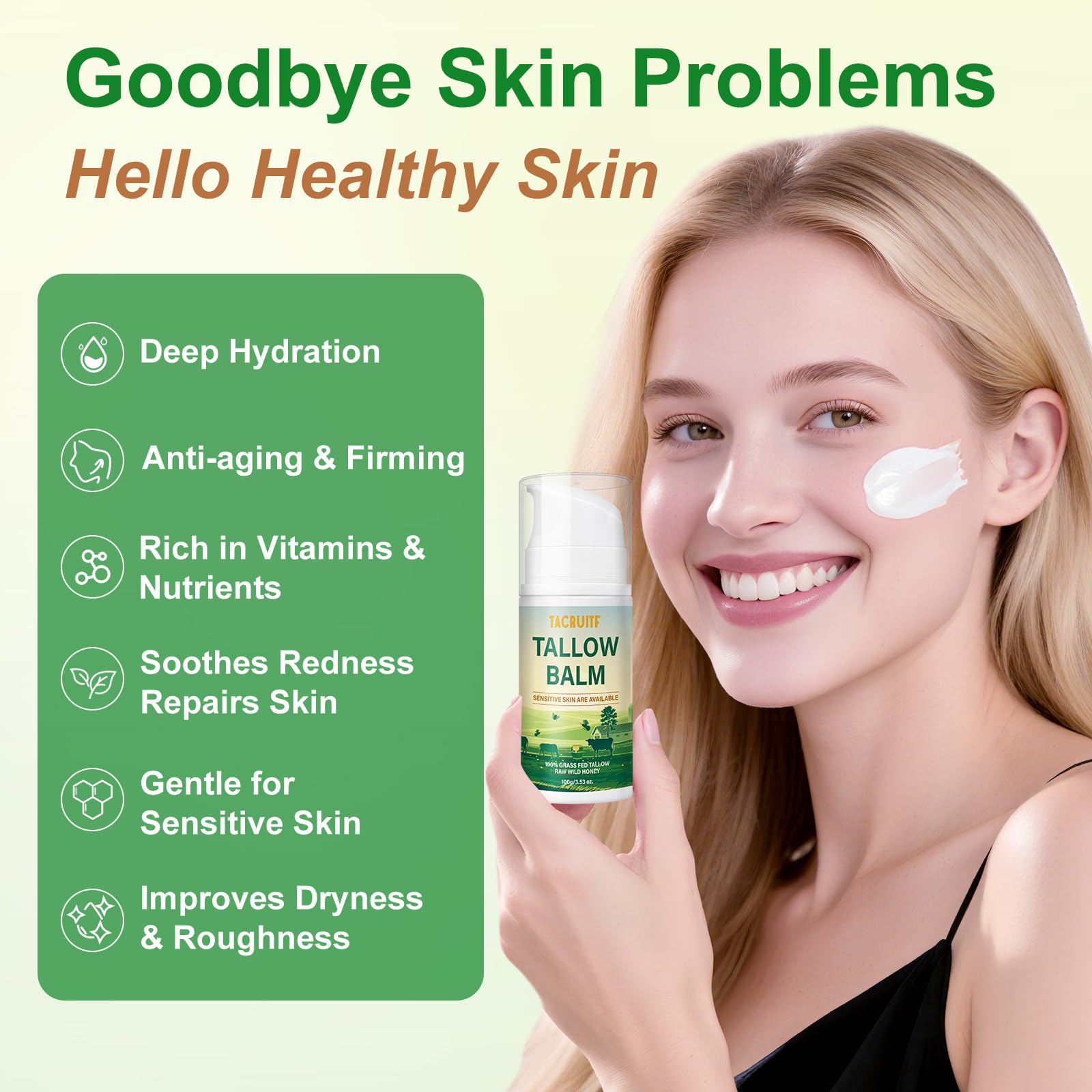 Beef tallow and honey ingredients offer gentle care for sensitive or eczema-prone skin.