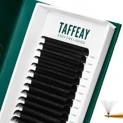 TAFFEAY Cashmere Smart Fan Lashes 0.05 D curl tray closeup for effortless volume